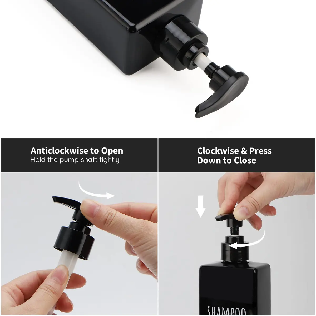 Segbeauty Black Plastic Square Soap Dispenser Set | 3pcs 500ml (16.9oz) Refillable Pump Bottles for Shampoo, Conditioner, Body Wash - view 5