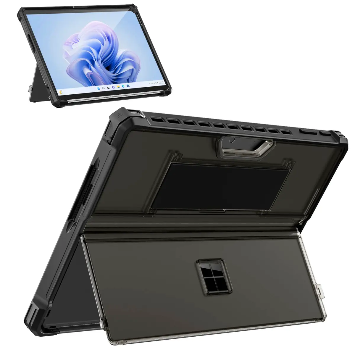 MoKo Rugged Case for 13" Surface Pro 12th Gen 2026, Pro 11/10/9 | Black Hybrid Kickstand Folio with Hand Strap - main product image