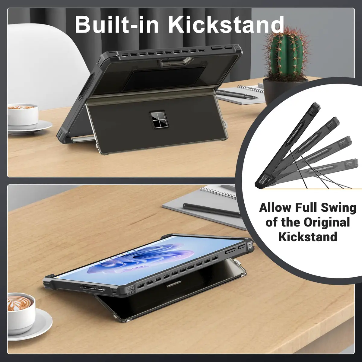 MoKo Rugged Case for 13" Surface Pro 12th Gen 2026, Pro 11/10/9 | Black Hybrid Kickstand Folio with Hand Strap - view 8