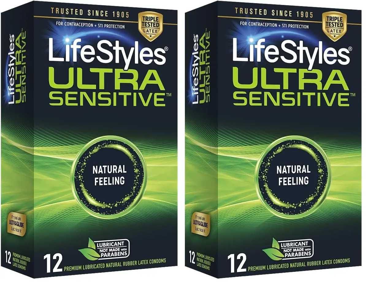 LifeStyles Ultra Sensitive Natural Feeling Lubricated Latex Condoms, 12 Count (Pack of 2) | Ultra Thin & Sensitive for Maximum Pleasure - main product image