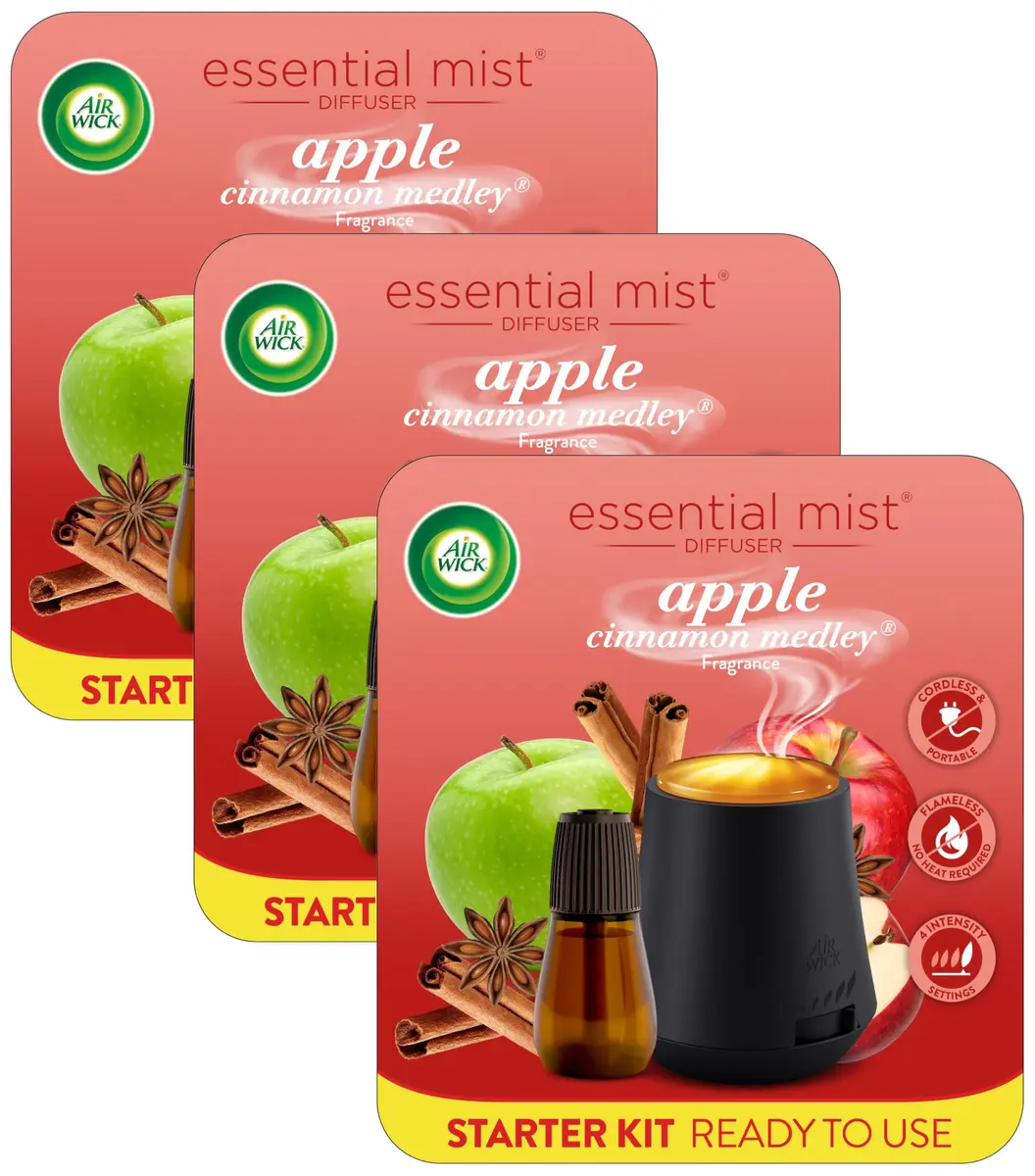Air Wick Essential Mist Diffuser & Refill Pack of 3 | Apple Cinnamon Fall Scent | Cordless, Up to 45 Days Fragrance - main product image