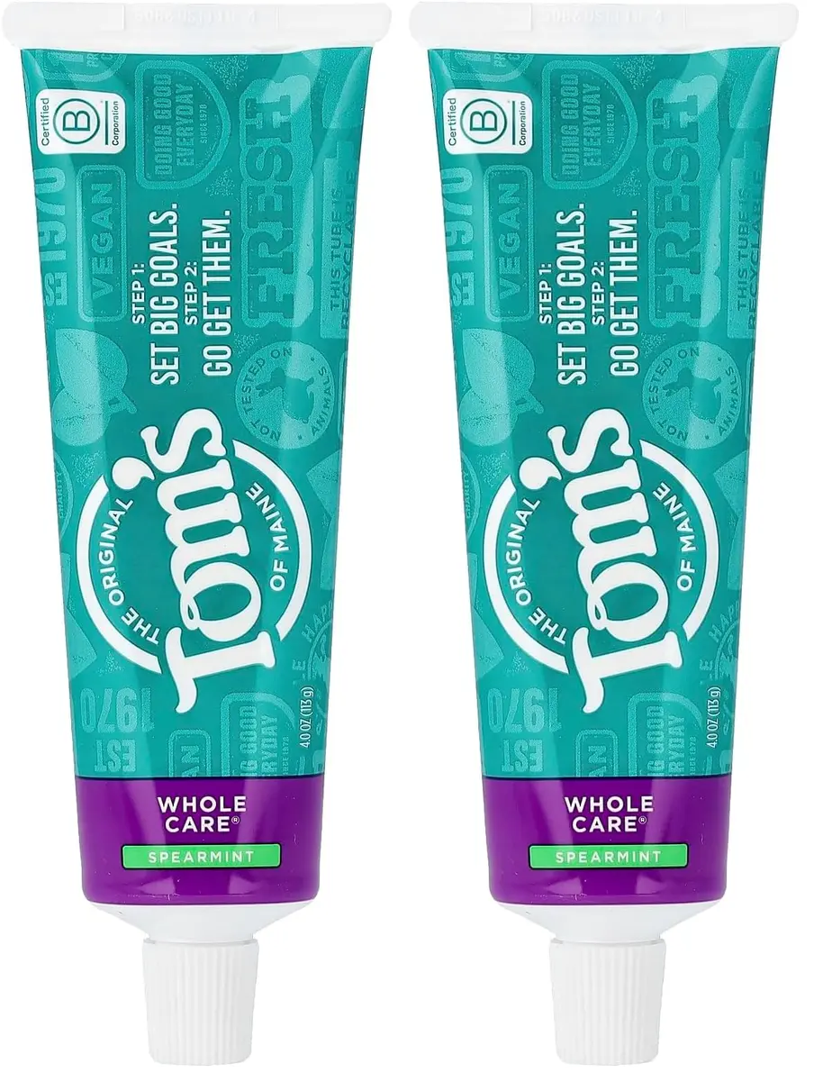 Tom's of Maine Whole Care Natural Toothpaste with Fluoride, Spearmint, 4 oz. | Fluoride & Whitening for Whole Mouth (120c) - main product image