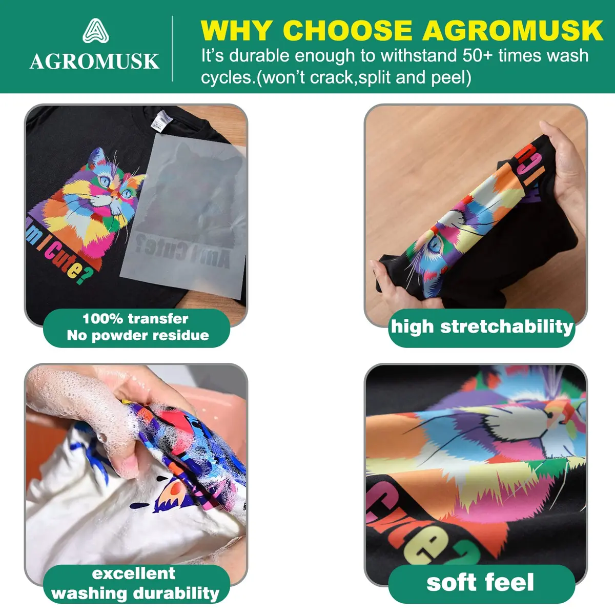 Agromusk DTF Transfer Film 8.3" x 11.7" | Easy Fabric Printing (70-120 chars) - view 4