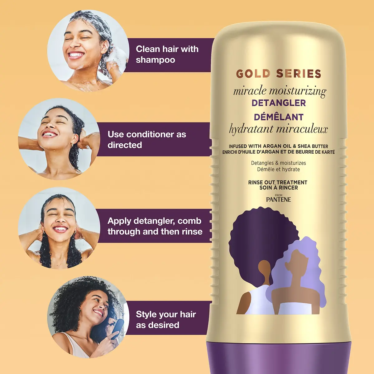 Pantene Gold Series Detangler Treatment for Curly and Coily Hair 379ml (12.8 Fl Oz) | Developed by Black Scientists - view 3