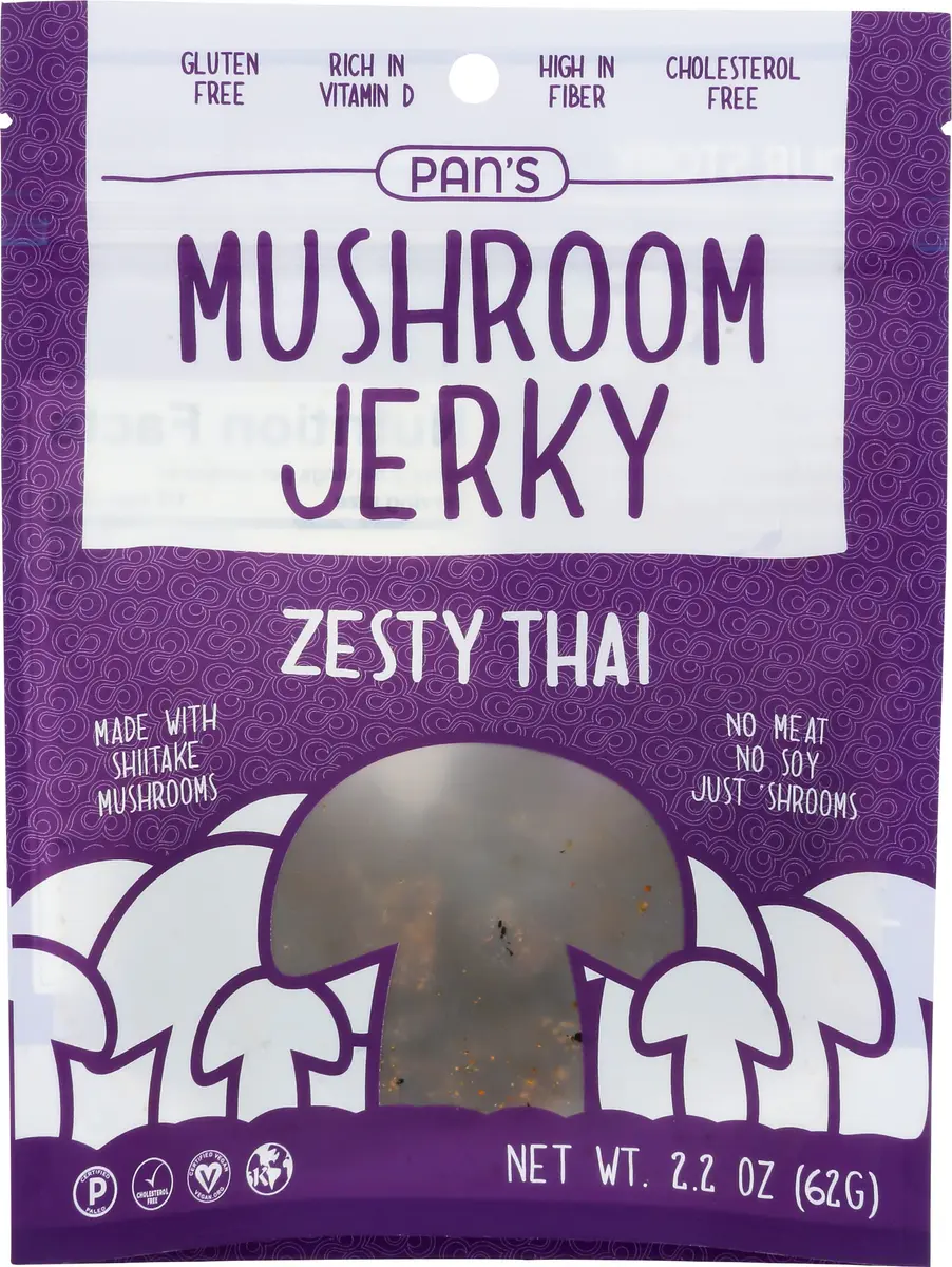 Pan's Mushroom Zesty Thai Flavor Dried Mushrooms Shitake Jerky 2.2oz Pack of 6 | Gluten & Soy Free - main product image