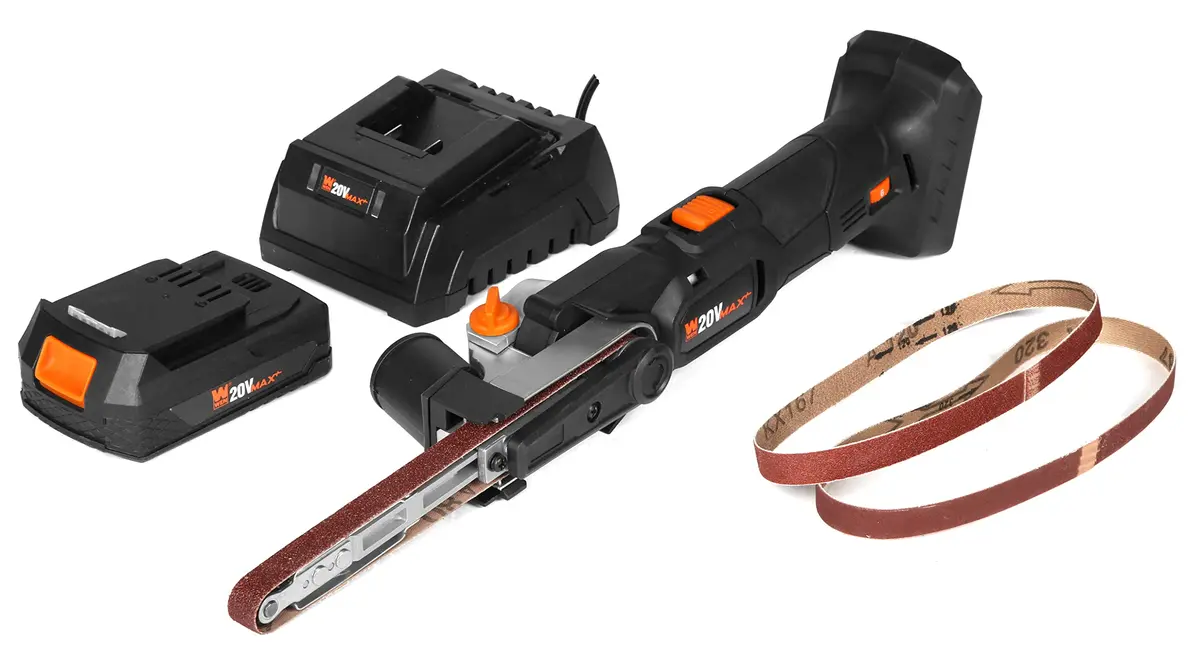 WEN 20V Max Cordless Detail File Sander 1/2" x 18" Belt | Variable Speed 1000-1600 FPM with 2.0 Ah Battery & Charger - main product image