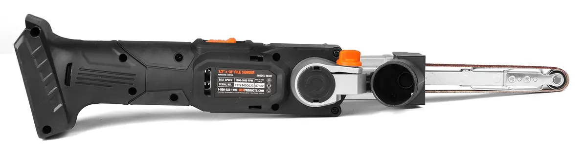 WEN 20V Max Cordless Detail File Sander 1/2" x 18" Belt | Variable Speed 1000-1600 FPM with 2.0 Ah Battery & Charger - view 6