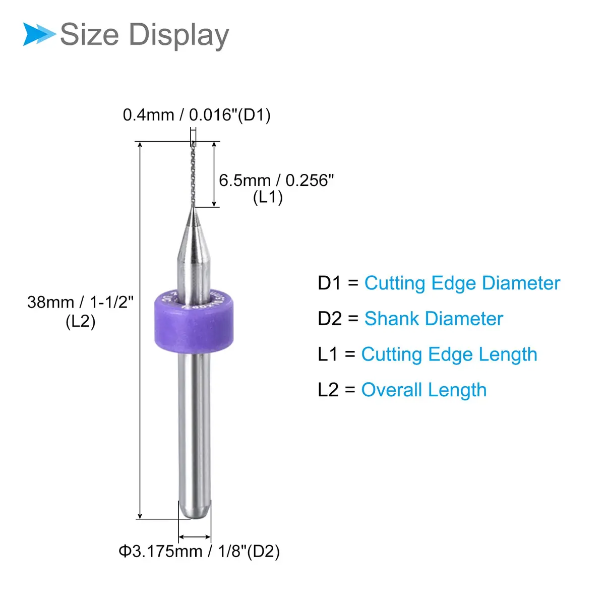 CoCud 0.4mm Micro PCB Drill Bits 1/8" Shank 38mm L | Tungsten Carbide for CNC Engraving Machines - view 2