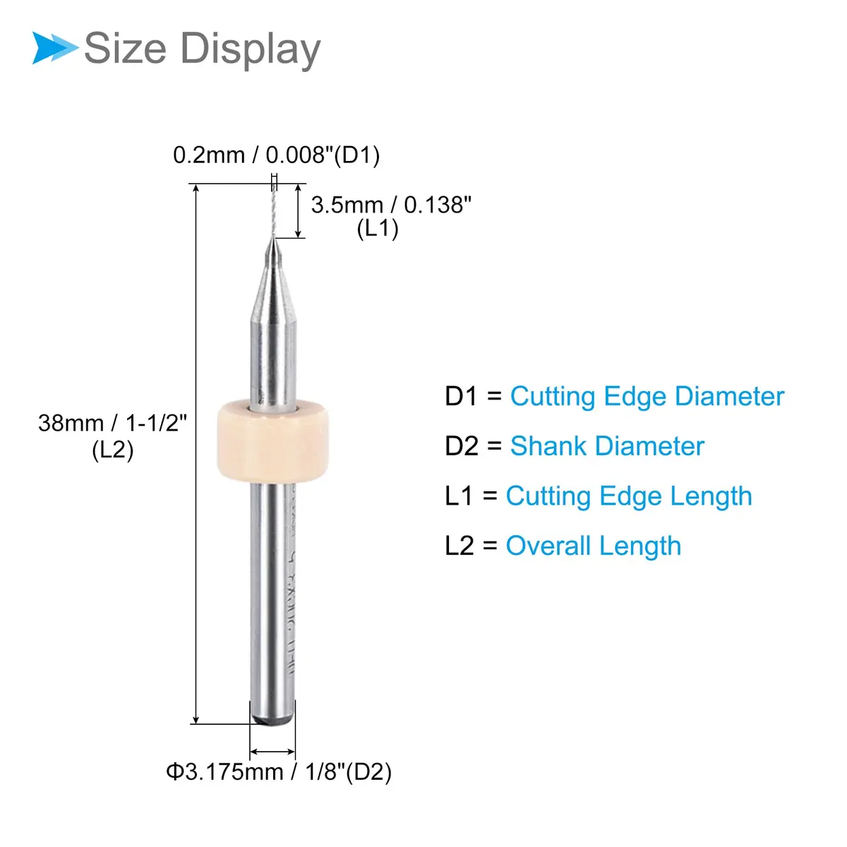 CoCud 0.2mm Micro PCB Drill Bits 38mm (1.5") Length, 1/8" (3.175mm) Shank, 20-Piece Set | Tungsten Carbide for CNC & Engraving - view 2