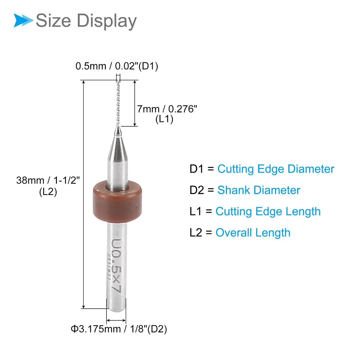 CoCud Micro PCB Drill Bits 0.5mm Cutting Edge 38mm Length | 20-Piece Set with 1/8" Shank - view 2