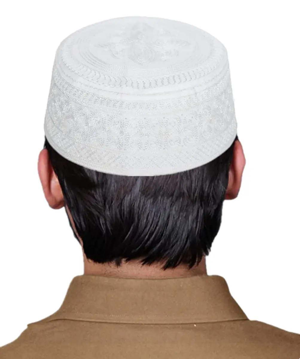 Ibluelover Men Muslim Prayer Kufi Hat Breathable Embroidery Kofia Topi Sunhat Islam Kufi Headware Praying Beanie White | Breathable, Embroidered, One Size - view 2
