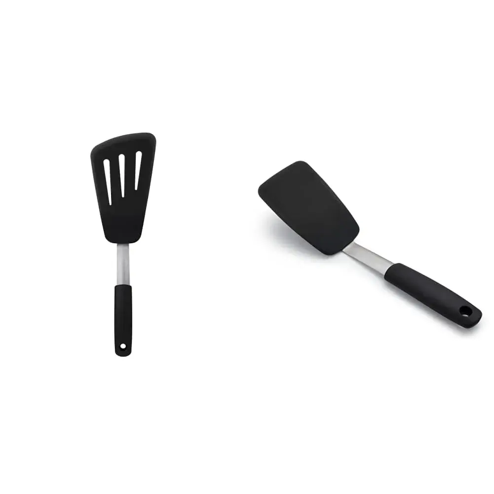 OXO Good Grips Small Silicone Flexible Turner & Omelet Turner Set, Black | Heat-Resistant Up to 450ºF - main product image