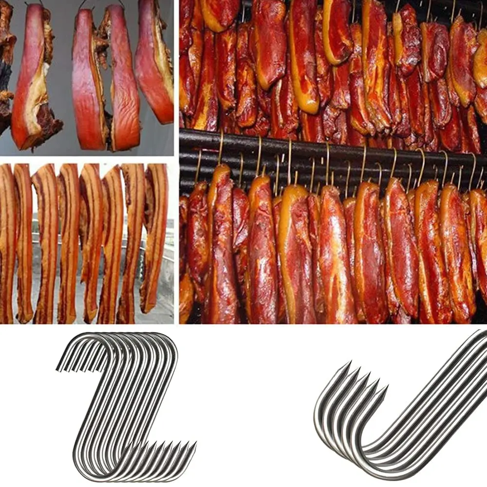 GERUSEA 304 Stainless Steel Meat Hooks 13cm (5.12in) - Pack of 20 | Heavy Duty Butcher Hooks for Smoking, Drying, BBQ - view 6