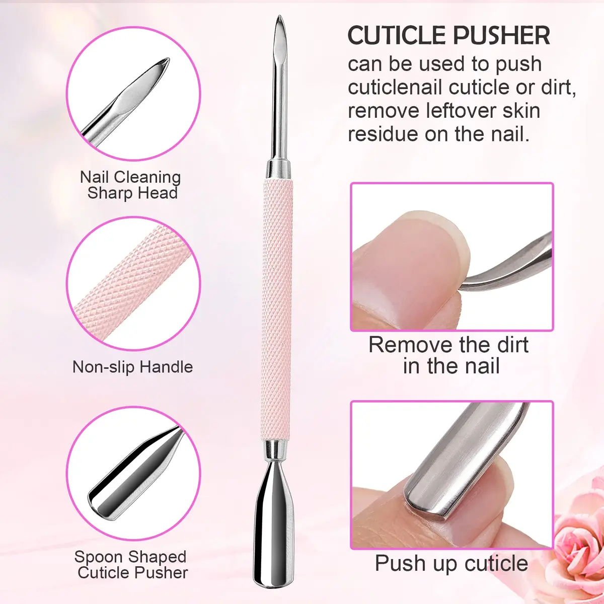 Makartt Pink 3 Pcs Cuticle Nipper Set with Pusher & Scraper | Professional Stainless Steel Nail Care Tools - view 4