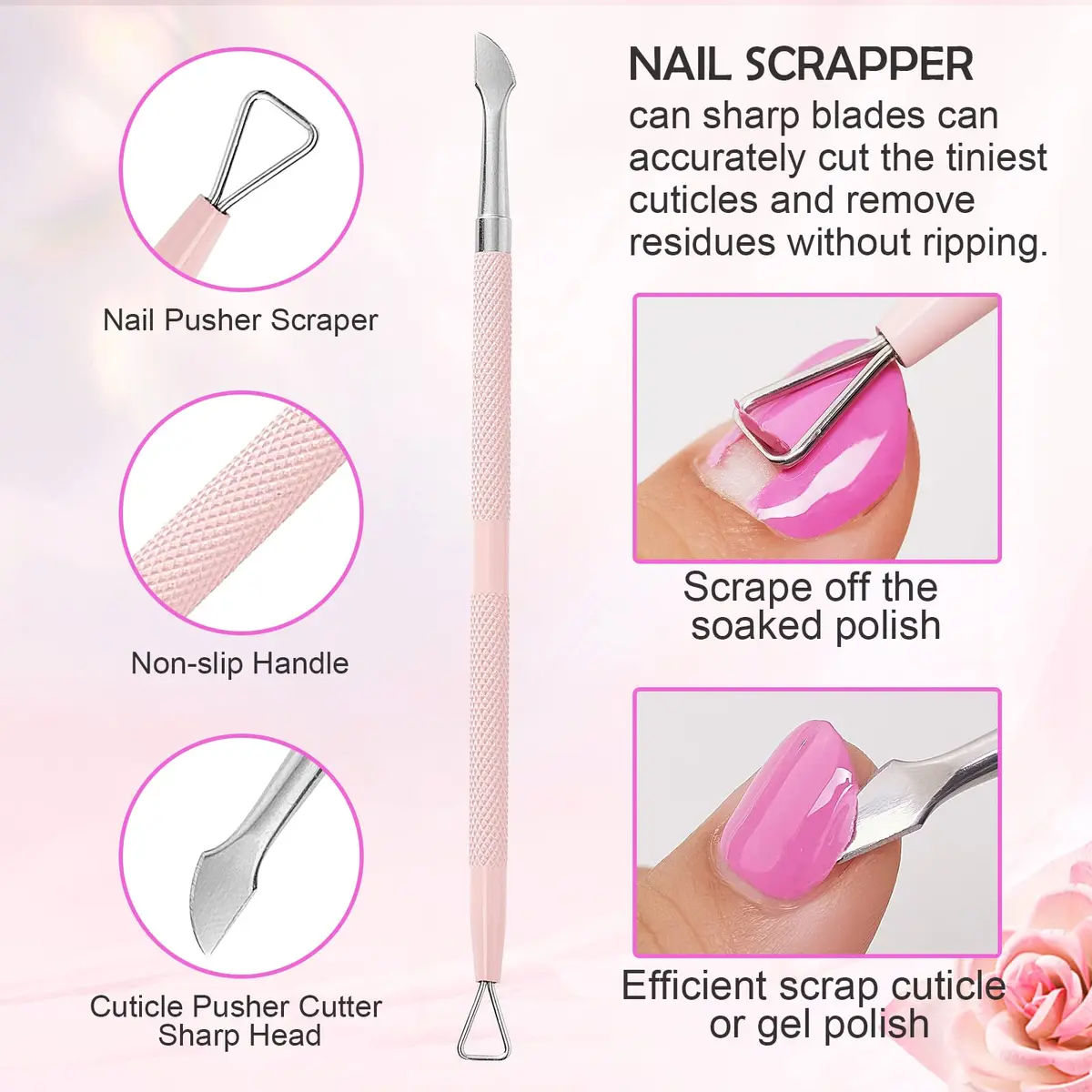 Makartt Pink 3 Pcs Cuticle Nipper Set with Pusher & Scraper | Professional Stainless Steel Nail Care Tools - view 5