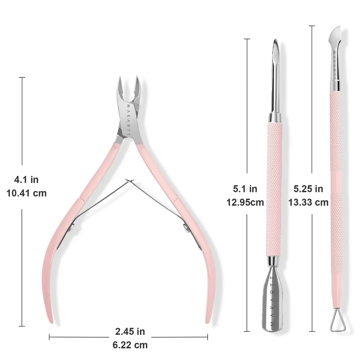 Makartt Pink 3 Pcs Cuticle Nipper Set with Pusher & Scraper | Professional Stainless Steel Nail Care Tools - view 6