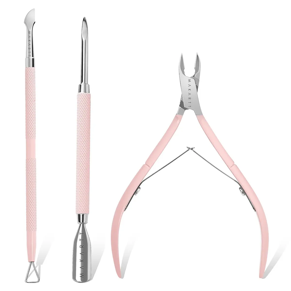 Makartt Pink 3 Pcs Cuticle Nipper Set with Pusher & Scraper | Professional Stainless Steel Nail Care Tools - main product image