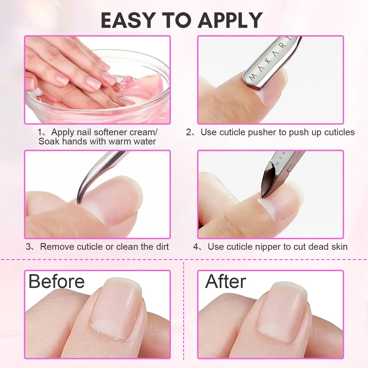 Makartt Pink 3 Pcs Cuticle Nipper Set with Pusher & Scraper | Professional Stainless Steel Nail Care Tools - view 7