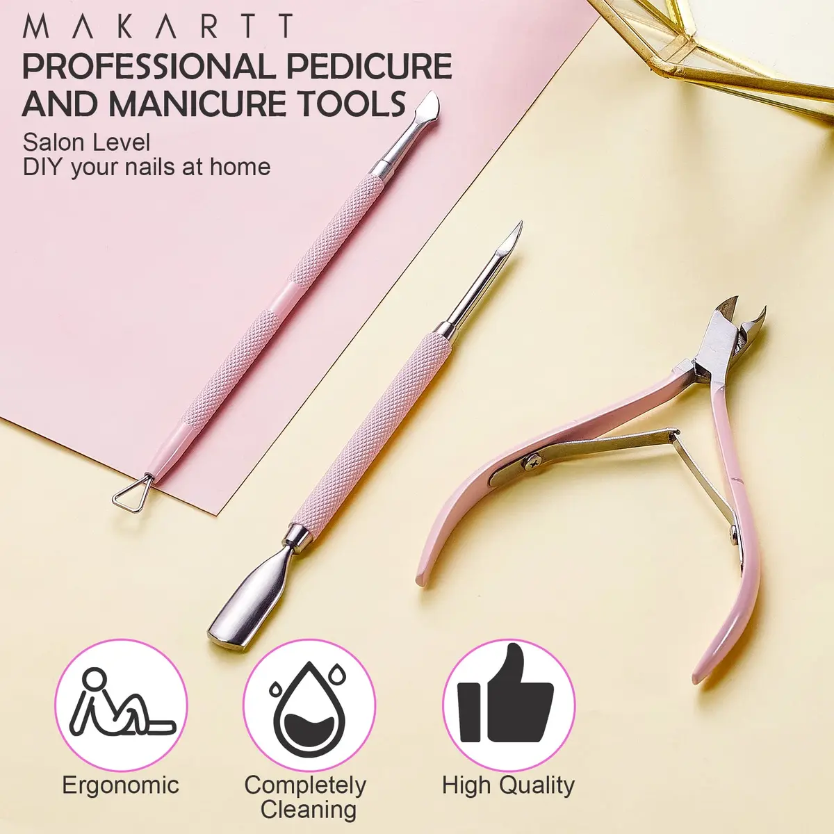 Makartt Pink 3 Pcs Cuticle Nipper Set with Pusher & Scraper | Professional Stainless Steel Nail Care Tools - view 9