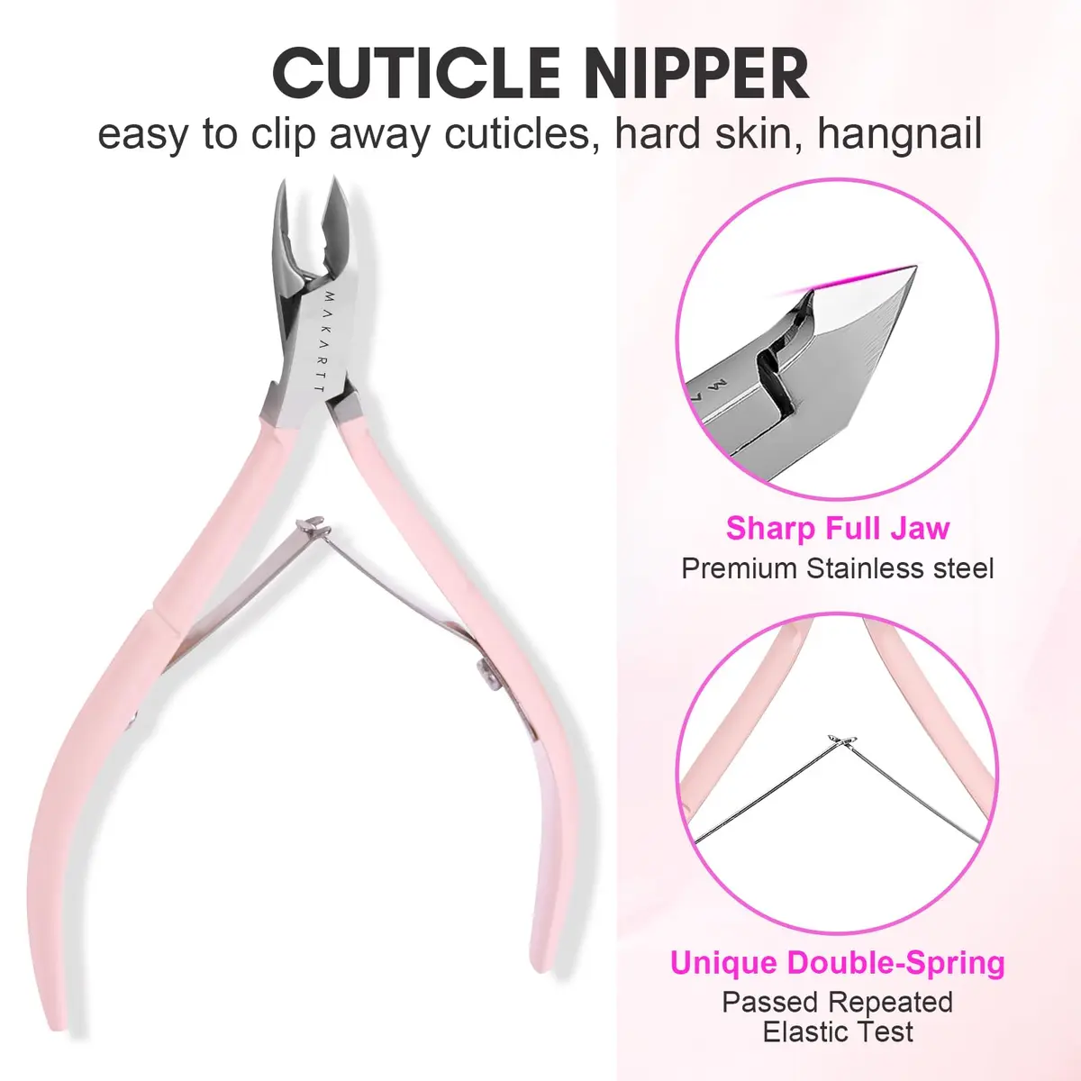 Makartt Pink 3 Pcs Cuticle Nipper Set with Pusher & Scraper | Professional Stainless Steel Nail Care Tools - view 3