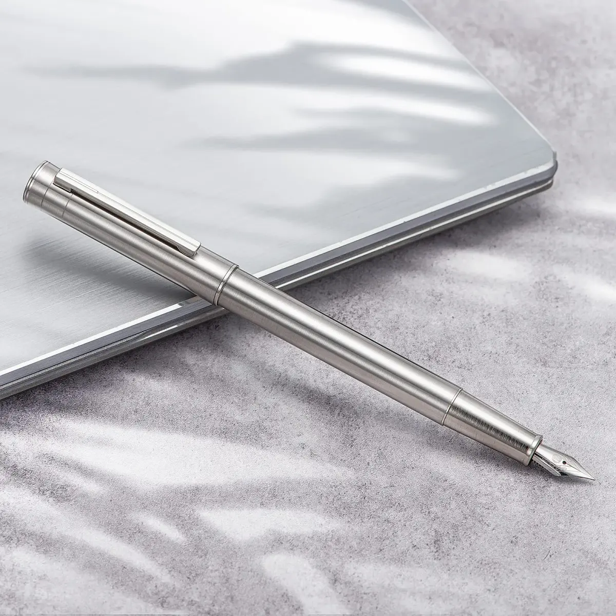 Asvine Hongdian 1861 Stainless Steel Fountain Pen Bent Nib with Converter & Metal Pen Case Set | Smooth Writing - view 9