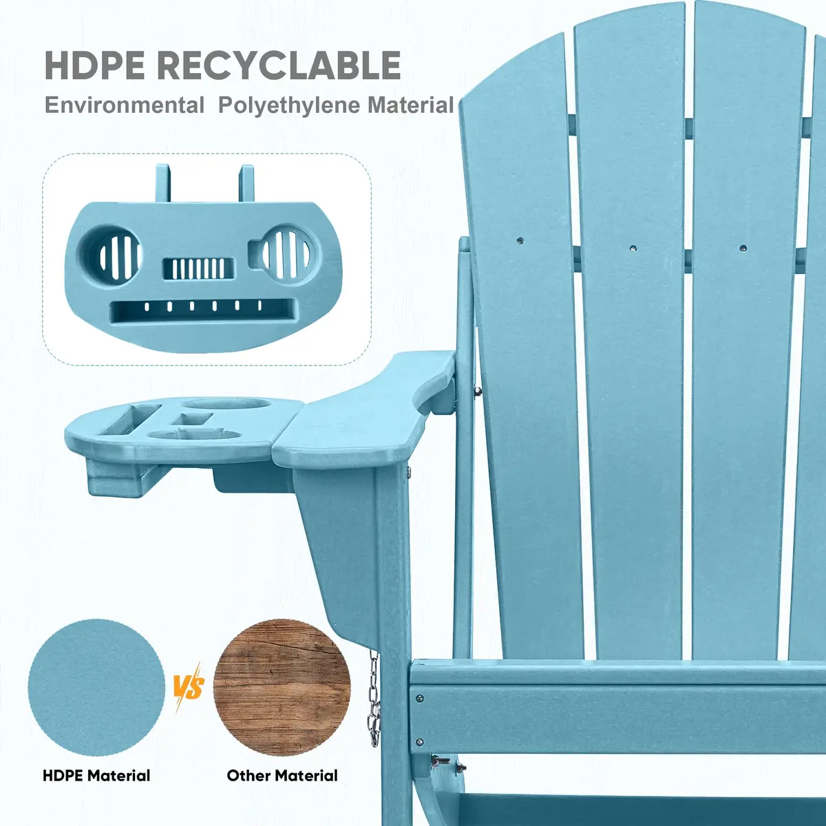FOOWIN Folding Adirondack Chair Set of 2 | Weatherproof HDPE, 400 lbs Capacity, Ergonomic Design - view 5