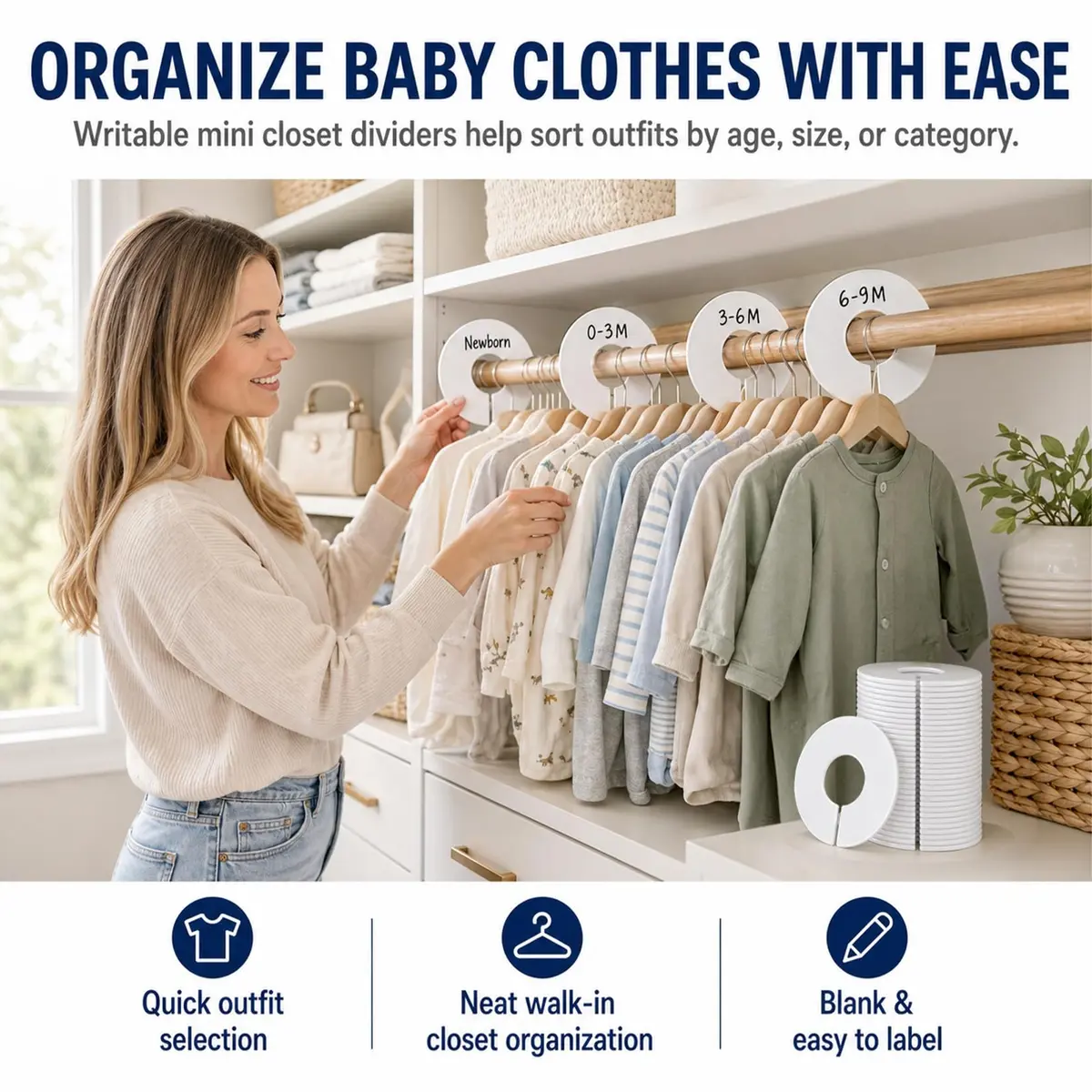 Sukh 30 Baby Closet Dividers Durable - Home Closet Organizer & Storage | White Plastic Rack Dividers, Large Hanger Labels, Hanging Clothes Size Dividers, for Boutique Settings & Nursery Essentials - view 2