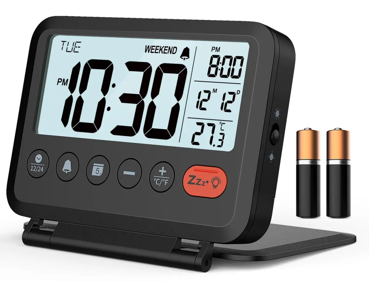 MeesMeek 6201 Digital Travel Alarm Clock 10.0 cm (4 in) | Battery Operated with Backlight & Temperature - main product image