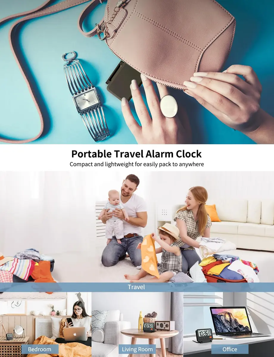 MeesMeek 6201 Digital Travel Alarm Clock 10.0 cm (4 in) | Battery Operated with Backlight & Temperature - view 6