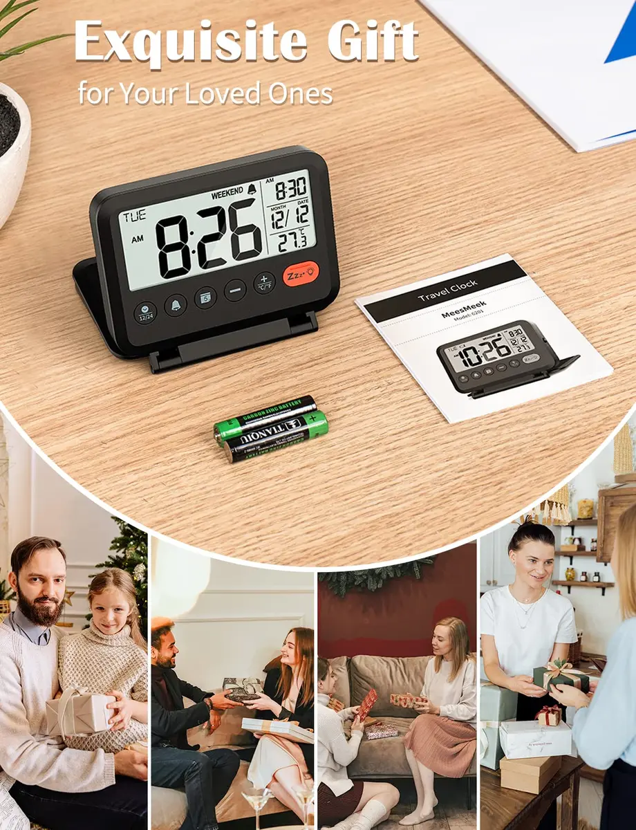 MeesMeek 6201 Digital Travel Alarm Clock 10.0 cm (4 in) | Battery Operated with Backlight & Temperature - view 7