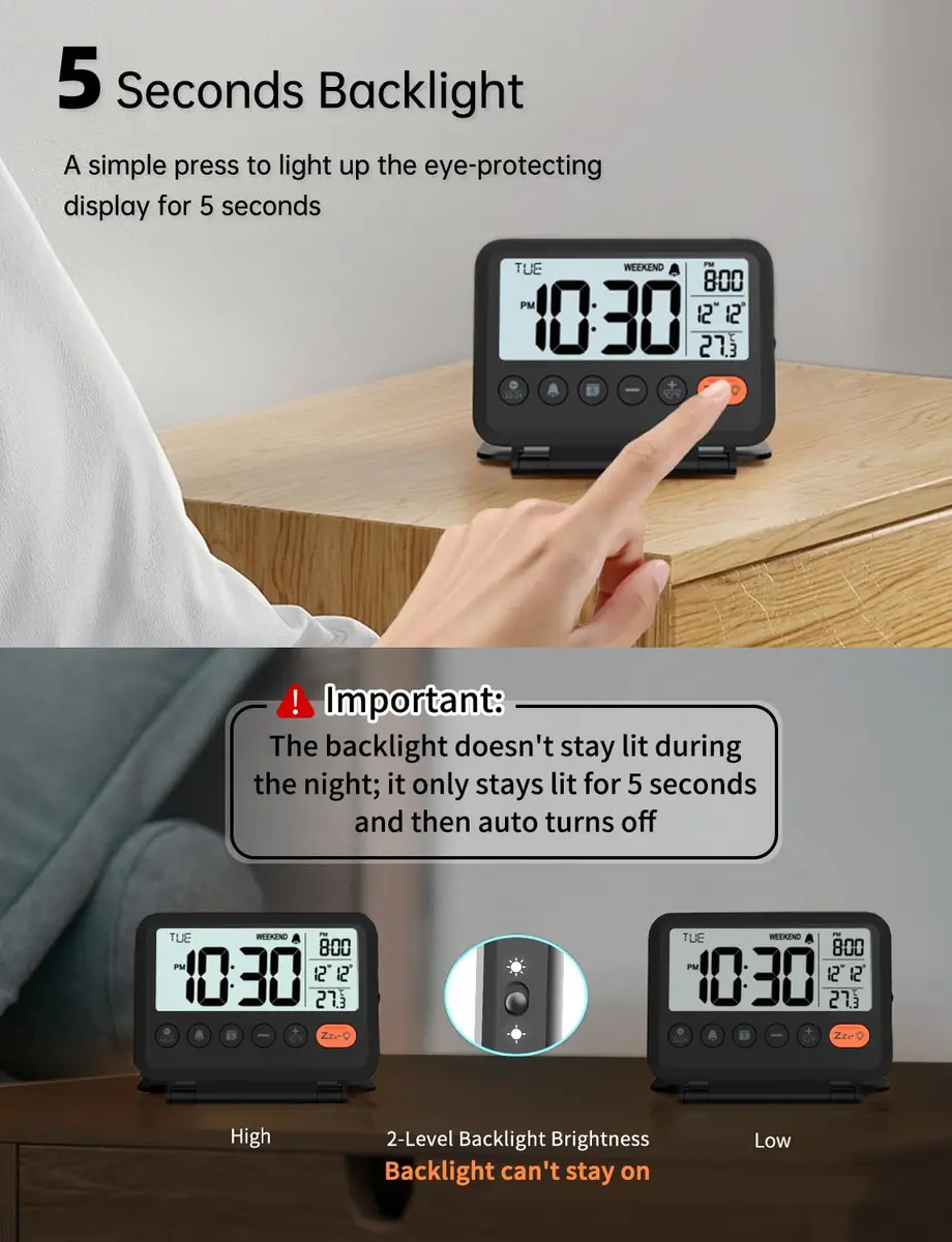 MeesMeek 6201 Digital Travel Alarm Clock 10.0 cm (4 in) | Battery Operated with Backlight & Temperature - view 4