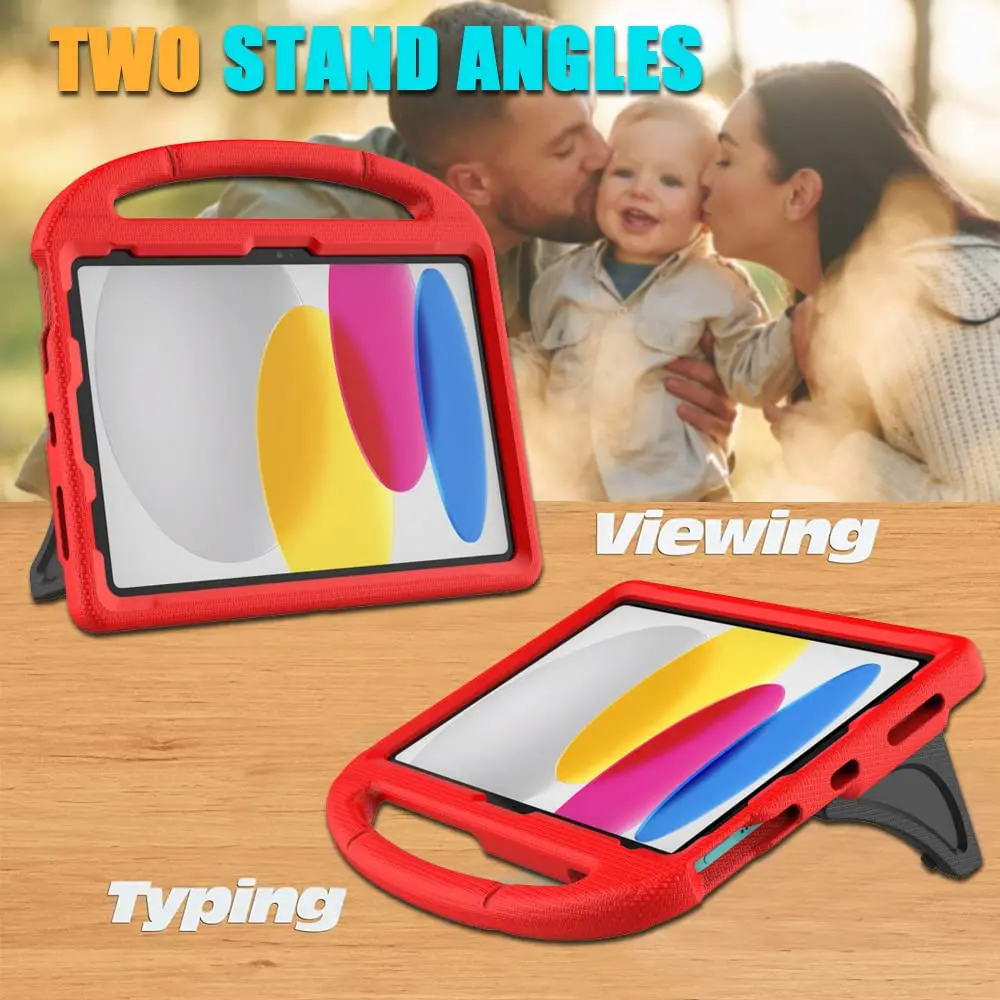 Lainergie Kids Case for iPad 10th Gen 11"/10.9" | Shockproof & Multi-Angle Stand, Red - view 4