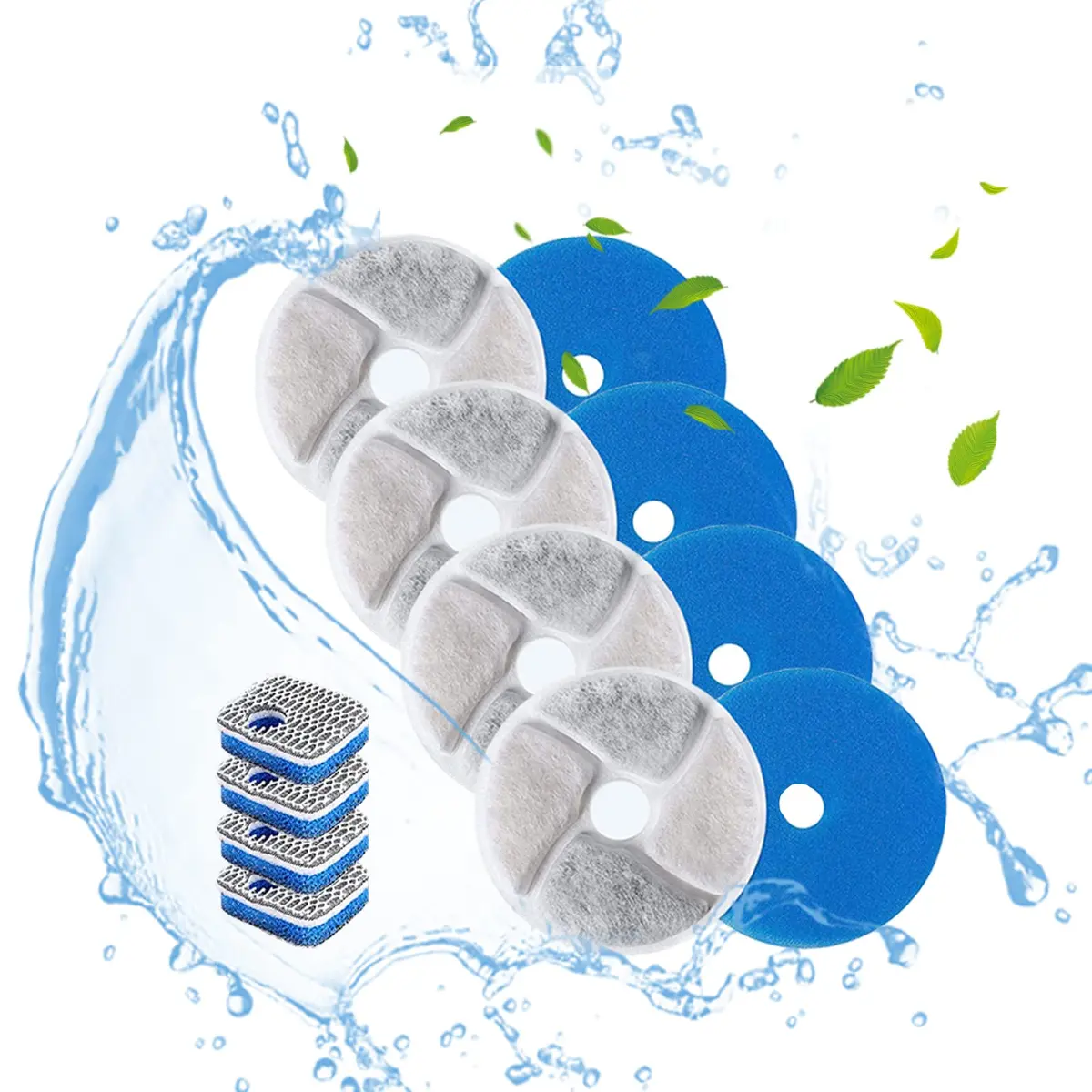 SORON Cat Water Fountain Filters, 4 Pack Replacement Filters, 4.13 inch Diameter | Advanced 3-Stage Filtration for Clean Water - main product image