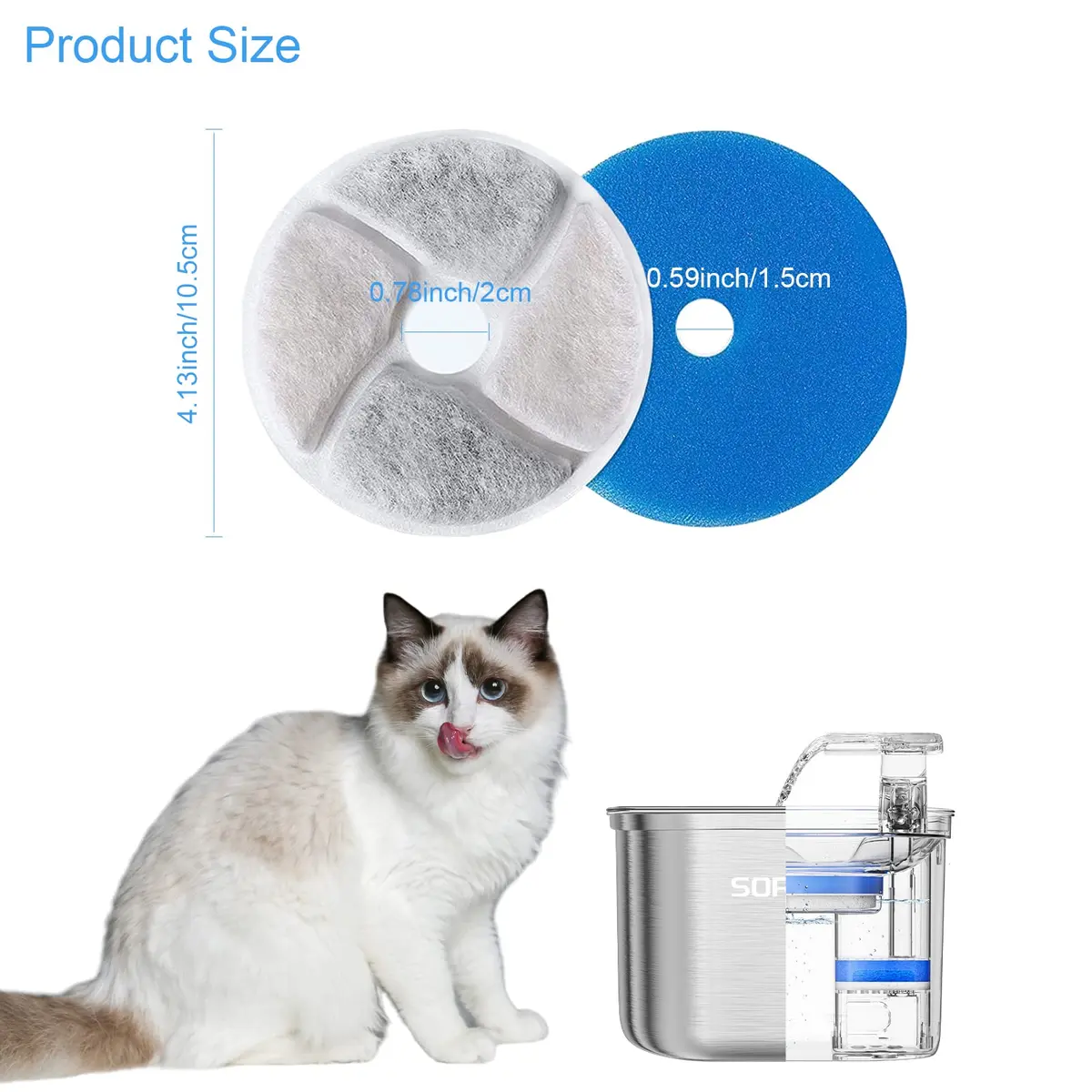 SORON Cat Water Fountain Filters, 4 Pack Replacement Filters, 4.13 inch Diameter | Advanced 3-Stage Filtration for Clean Water - view 2