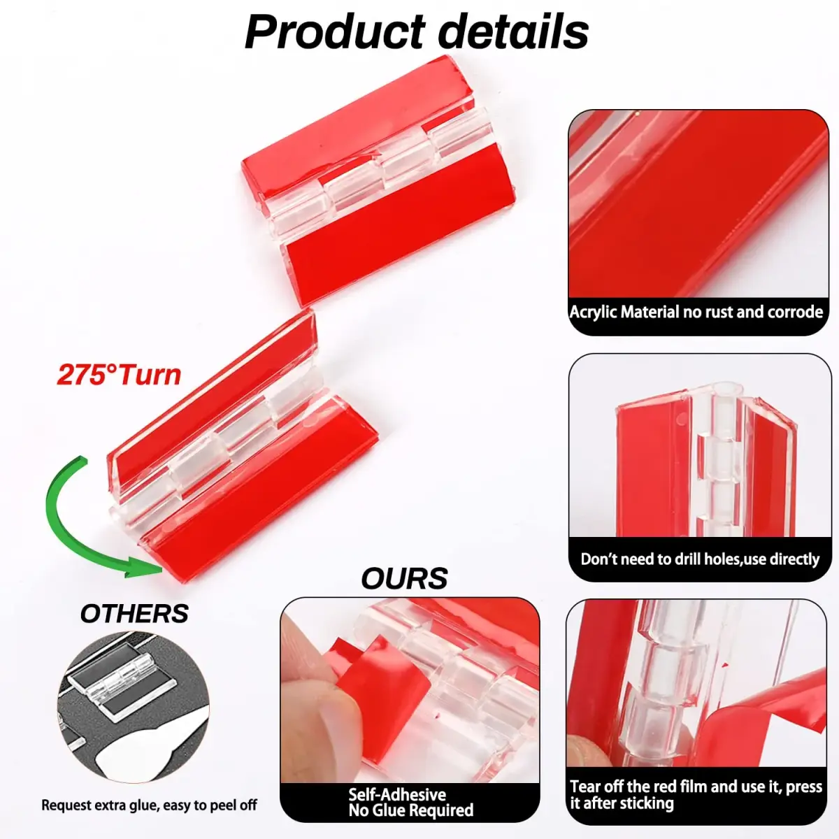 Sliverdew Acrylic Self-Adhesive Hinges 45x35 mm (12 Pcs) | Transparent, Load Bearing 0.08kg - view 4