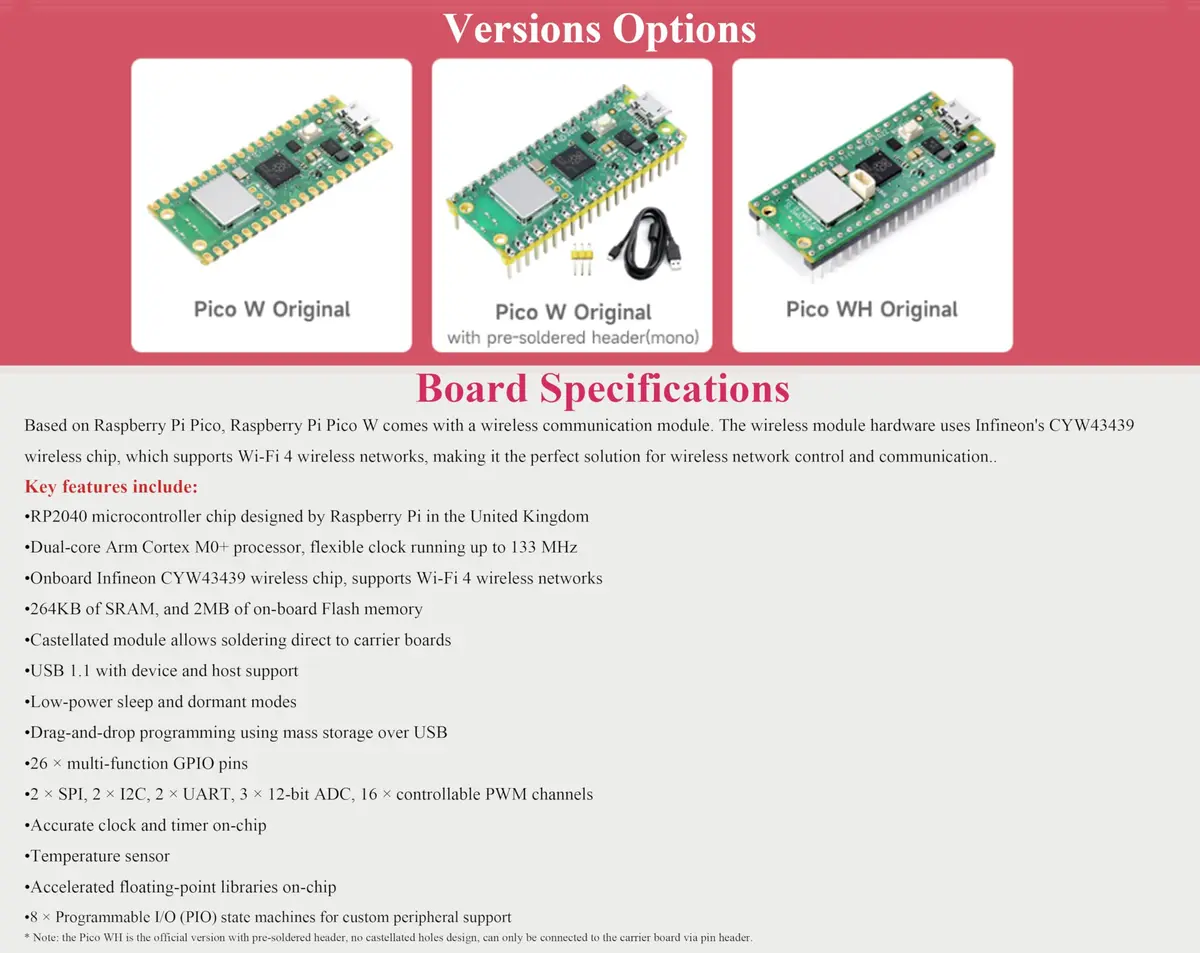 waveshare Raspberry Pi Pico W Single Board Computer 2.4 GHz Wi-Fi | Dual-Core ARM Cortex M0+ | Comes with Case & Accessories - view 4