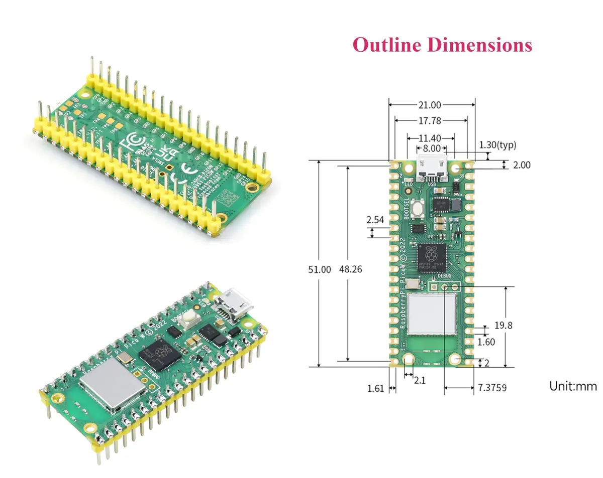 waveshare Raspberry Pi Pico W Single Board Computer 2.4 GHz Wi-Fi | Dual-Core ARM Cortex M0+ | Comes with Case & Accessories - view 7