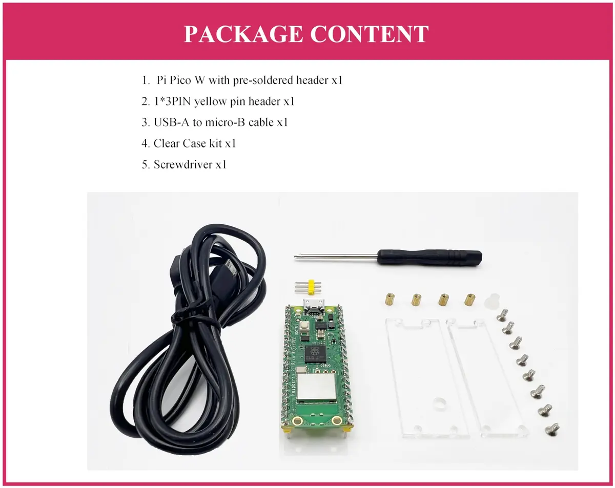 waveshare Raspberry Pi Pico W Single Board Computer 2.4 GHz Wi-Fi | Dual-Core ARM Cortex M0+ | Comes with Case & Accessories - view 2