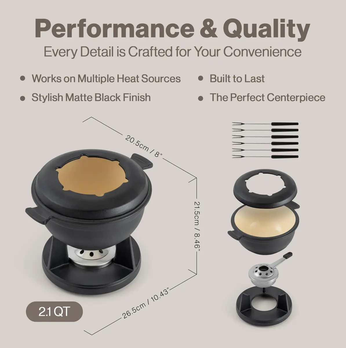 Swissmar Lucerne Cast Iron Fondue Set, 10-Piece, 2 Liter | Elegant & Versatile Enamel Pot for Cheese, Chocolate & Meat - view 5