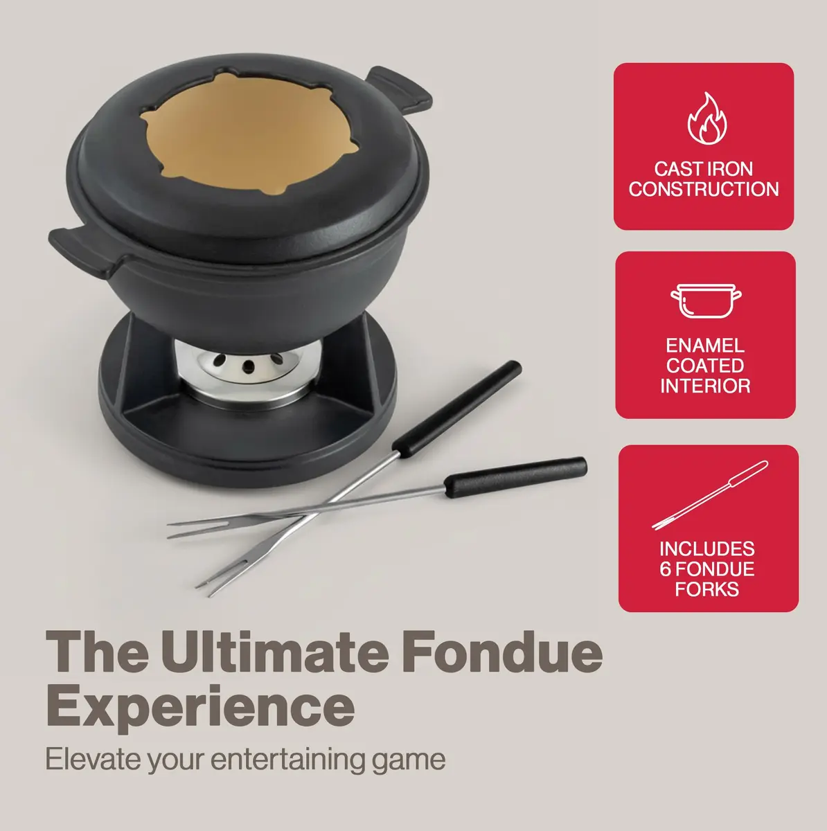 Swissmar Lucerne Cast Iron Fondue Set, 10-Piece, 2 Liter | Elegant & Versatile Enamel Pot for Cheese, Chocolate & Meat - view 2