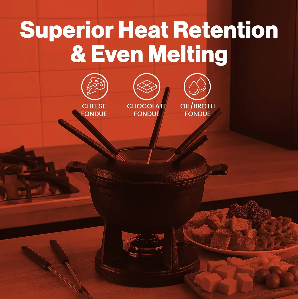 Swissmar Lucerne Cast Iron Fondue Set, 10-Piece, 2 Liter | Elegant & Versatile Enamel Pot for Cheese, Chocolate & Meat - view 3