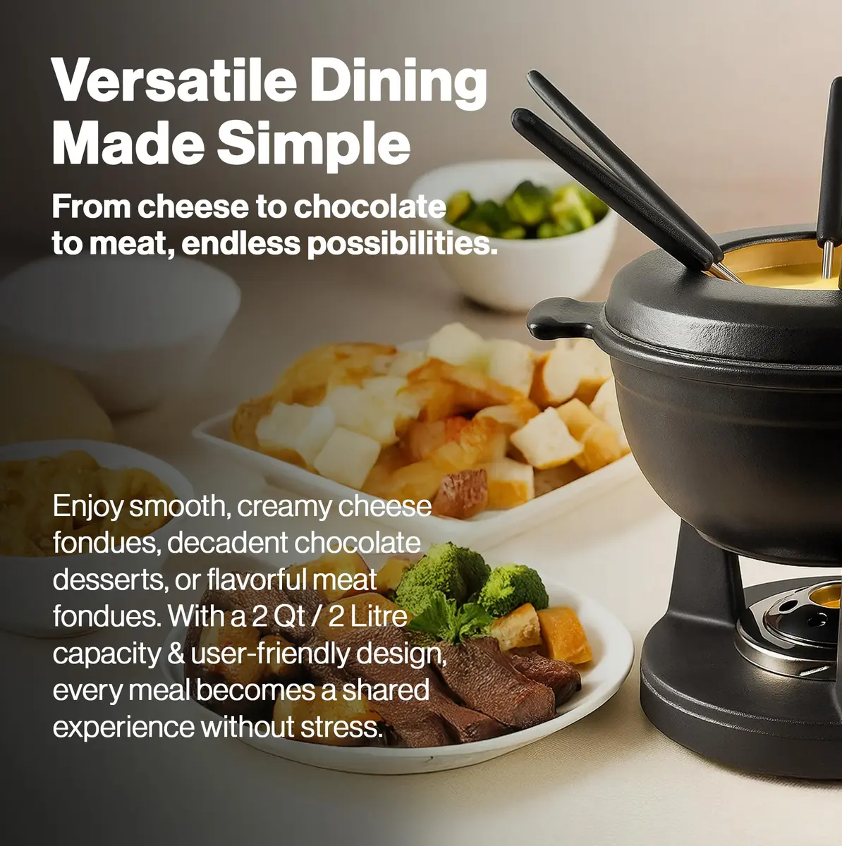 Swissmar Lucerne Cast Iron Fondue Set, 10-Piece, 2 Liter | Elegant & Versatile Enamel Pot for Cheese, Chocolate & Meat - view 4