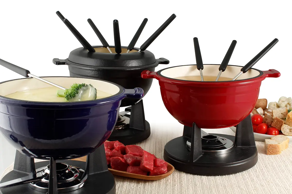 Swissmar F66541 Lucerne 10 Piece Cast Iron Fondue Set, Indigo Blue | Versatile Enameled Cast Iron for Cheese, Chocolate & Broth - view 5