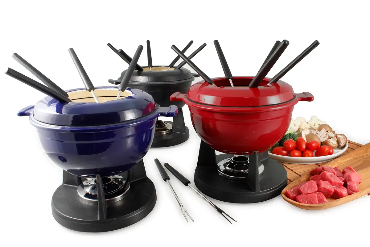 Swissmar F66541 Lucerne 10 Piece Cast Iron Fondue Set, Indigo Blue | Versatile Enameled Cast Iron for Cheese, Chocolate & Broth - view 4