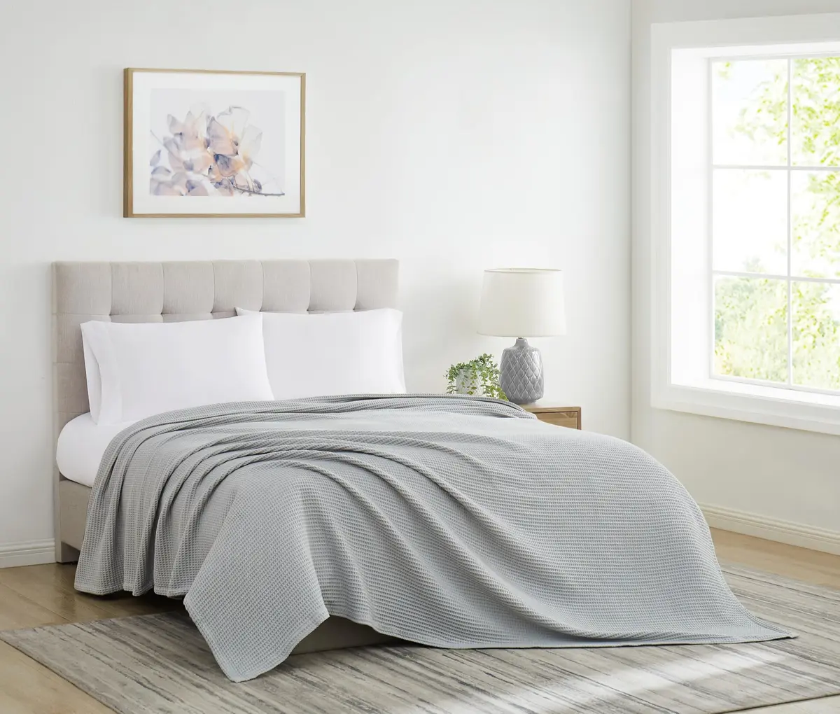 CANNON Heritage Cotton Waffle Grey Cotton Blanket Full/Queen | Breathable, Stylish, Certified - main product image