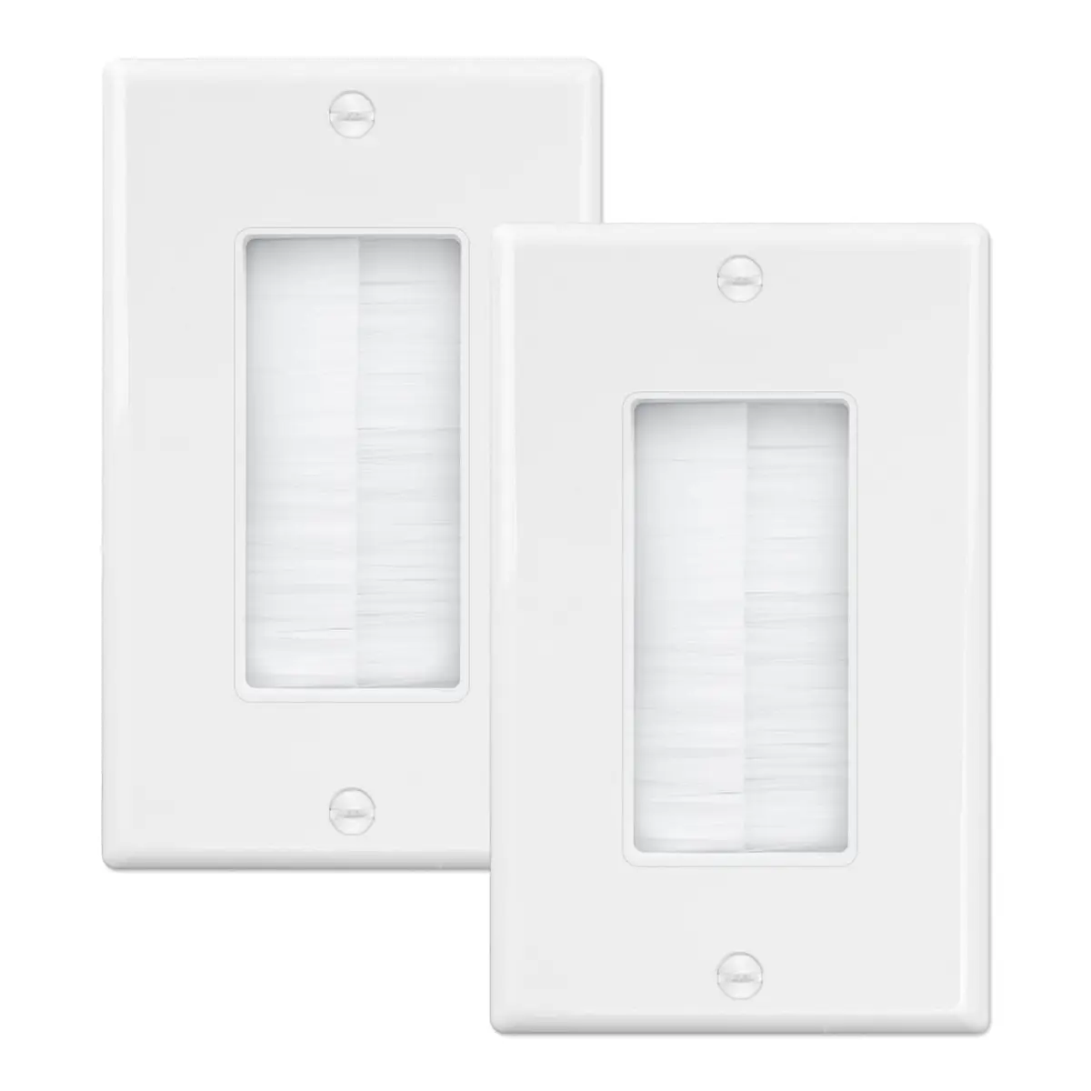 iwillink White 2 Pack Brush Wall Plate | Single Gang Cable Pass Through Insert for HDMI, Coax, Speaker Wires - main product image