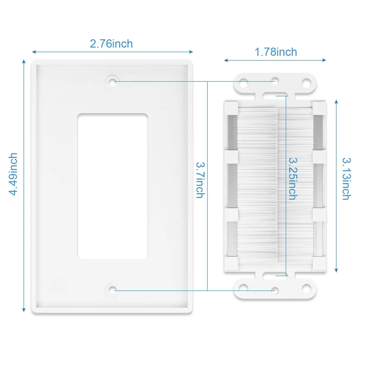 iwillink White 2 Pack Brush Wall Plate | Single Gang Cable Pass Through Insert for HDMI, Coax, Speaker Wires - view 3