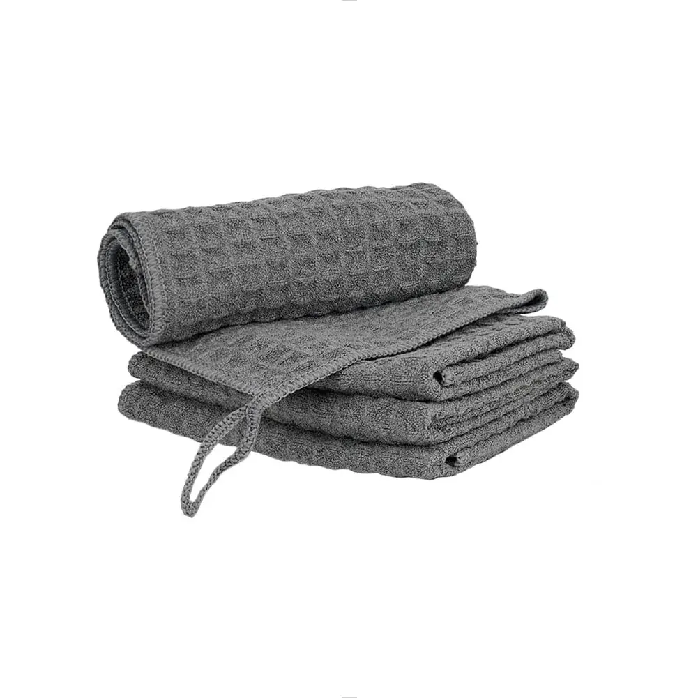watchget Microfiber Espresso Barista Cleaning Towels 30cm x 30cm (12"x12") | 4 Pack Dark Grey Waffle Weave - main product image