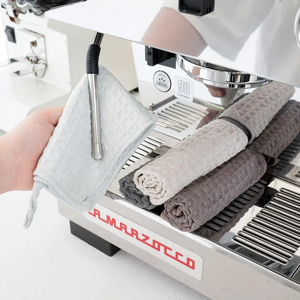 watchget Microfiber Espresso Barista Cleaning Towels 30cm x 30cm (12"x12") | 4 Pack Dark Grey Waffle Weave - view 7