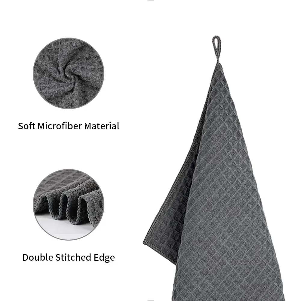 watchget Microfiber Espresso Barista Cleaning Towels 30cm x 30cm (12"x12") | 4 Pack Dark Grey Waffle Weave - view 3